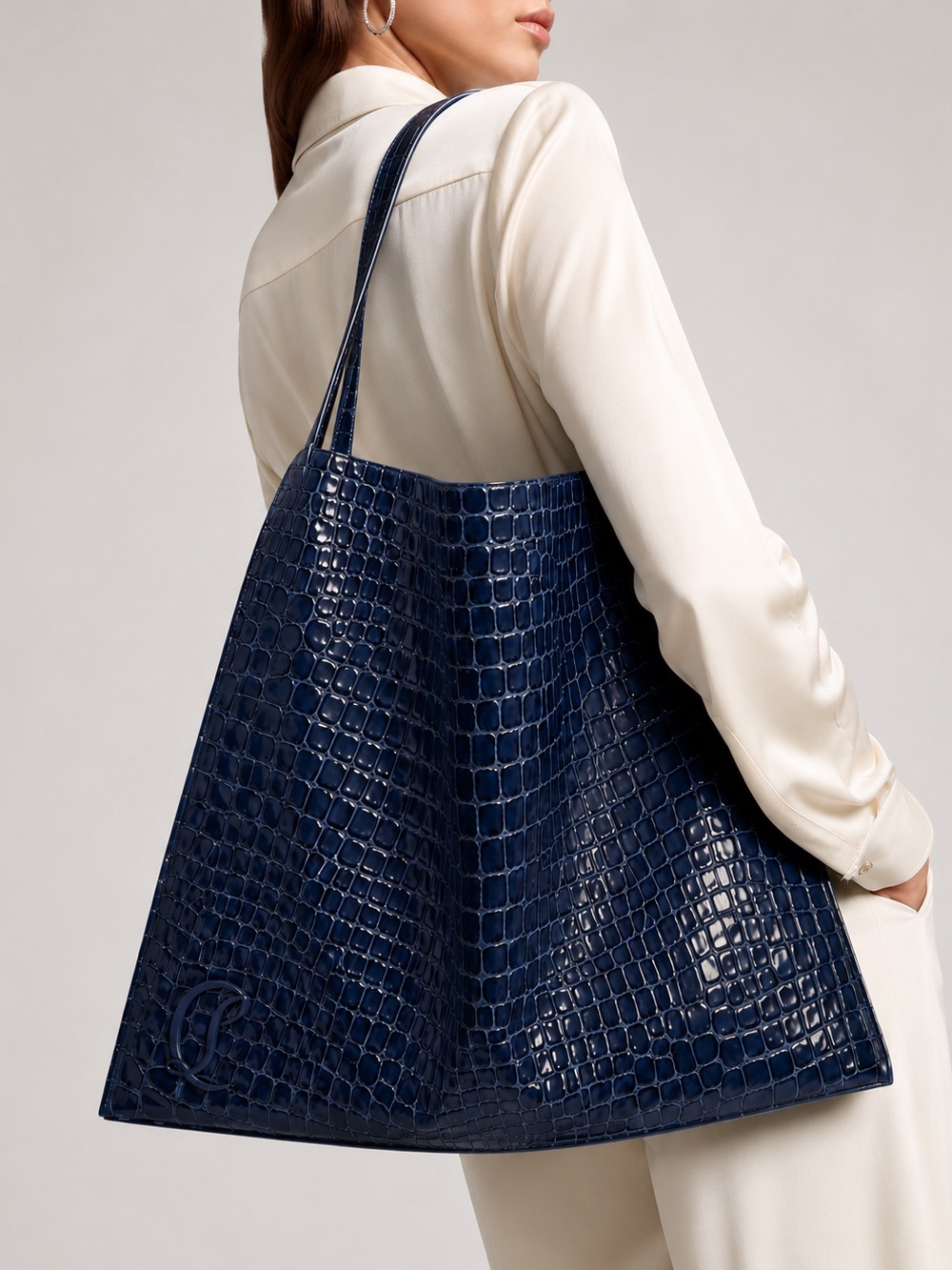 Christian Louboutin Le 54 Croc Embossed Leather Drawstring Tote In Blue $2890